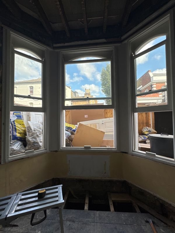 The new bay window sashes in the front room
