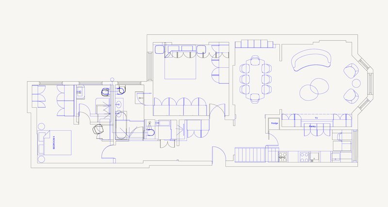 The proposed layout, furnished room by room.