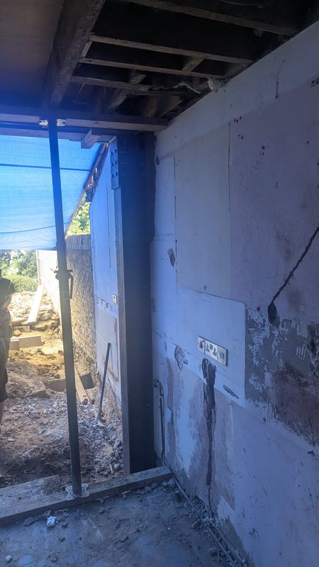 The back wall opened for the extension