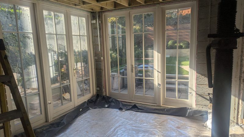 The extension framed, new glazed doors in