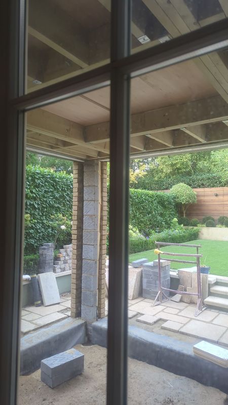 Looking out through the new glazing of the kitchen extension
