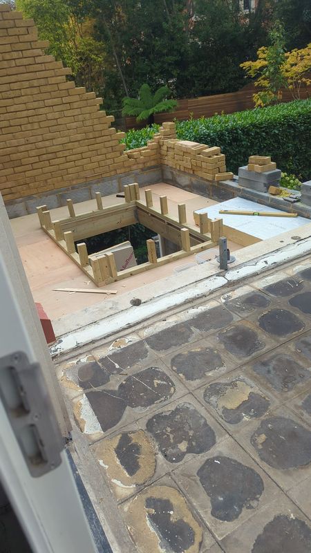 The new terrace steps being built